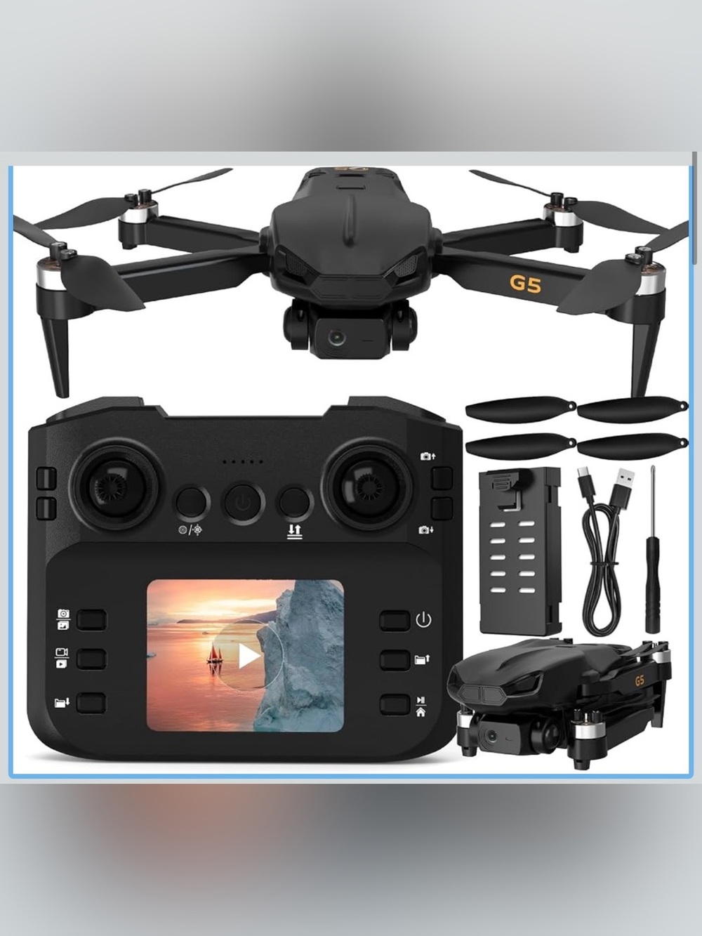 Foldable G5 Camera Drone with Remote - Black
